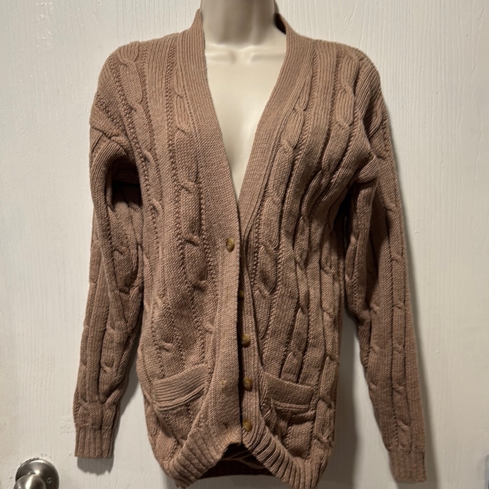 Pendleton 100% Virgin Wool Cable Knit Cardigan Sweater - Brown size small